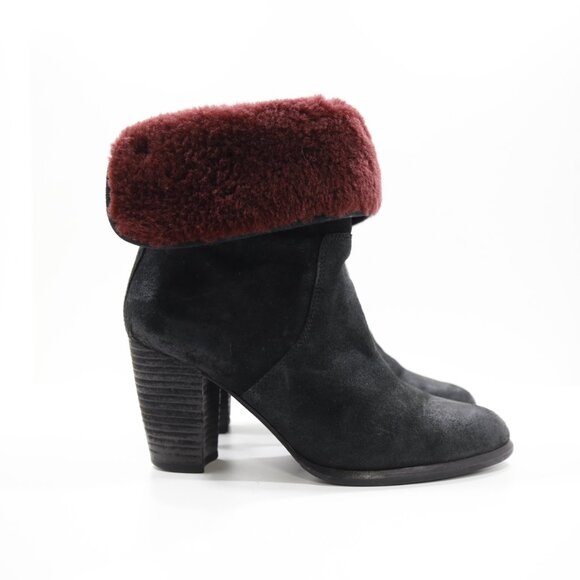 UGG Layna Black Nubuck Leather Foldover 3.5" Block Heel Winter Boots - 7 - Picture 3 of 7